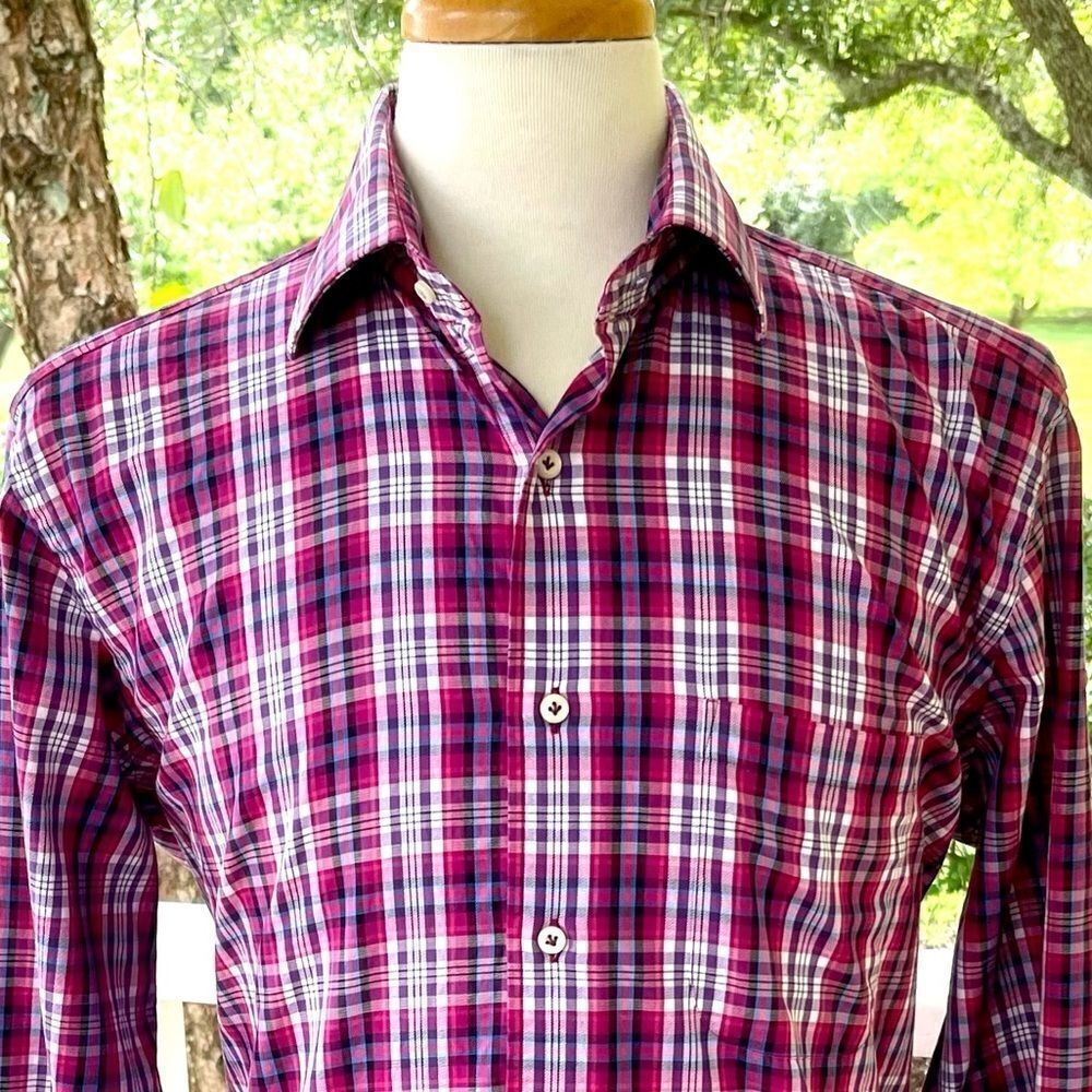 Peter Millar Pink Plaid Long Sleeve Shirt. Large - Picture 2 of 8